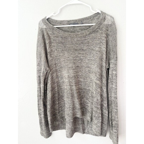 VINC Boxy Pullover Sweater 100% Linen Oversized Slub Brown Marled Top Beachy - Picture 1 of 5